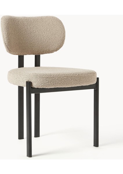 Adrıen Bouclé Kumaşlı Modern Yemek Sandalyesi – Beyaz, Üç Ayaklı Tasarım