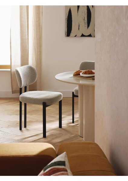 Adrıen Bouclé Kumaşlı Modern Yemek Sandalyesi – Beyaz, Üç Ayaklı Tasarım modelleri
