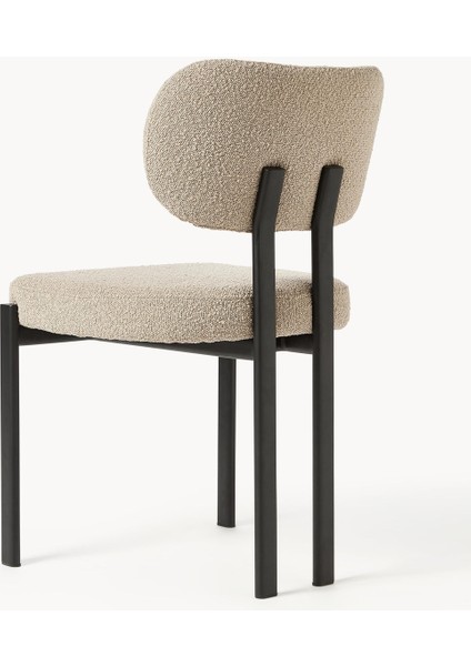 Adrıen Bouclé Kumaşlı Modern Yemek Sandalyesi – Beyaz, Üç Ayaklı Tasarım