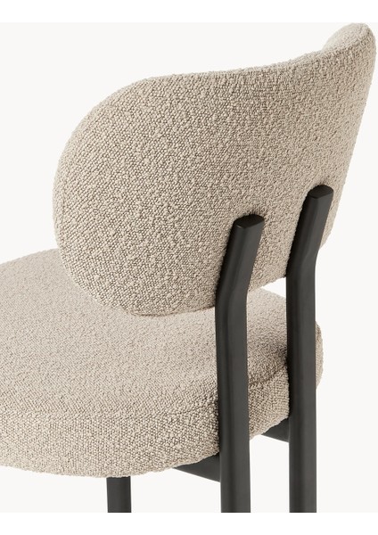 Adrıen Bouclé Kumaşlı Modern Yemek Sandalyesi – Beyaz, Üç Ayaklı Tasarım