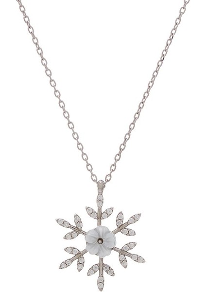 Kar Tanesi Sedef Çiçekli Model Zirkon Taşlı 925 Ayar Gümüş Kadın Kolye