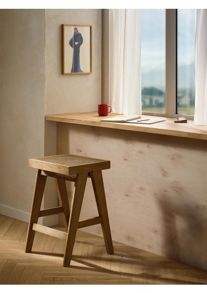 Sissi Hasır Tezgah Taburesi: Pierre Jeanneret Esintili, Koyu Ahşap, El Yapımı modelleri