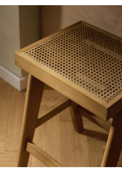 Sissi Hasır Tezgah Taburesi: Pierre Jeanneret Esintili, Koyu Ahşap, El Yapımı