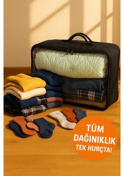 Geniş Hacimli Şeffaf Hurç 42X53X20 – Yorgan, Battaniye, Kıyafet Saklama Çantası 1 Adet