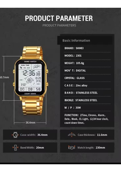 Skmei 1888 Dijital Moda Erkek Kol Saati LED
