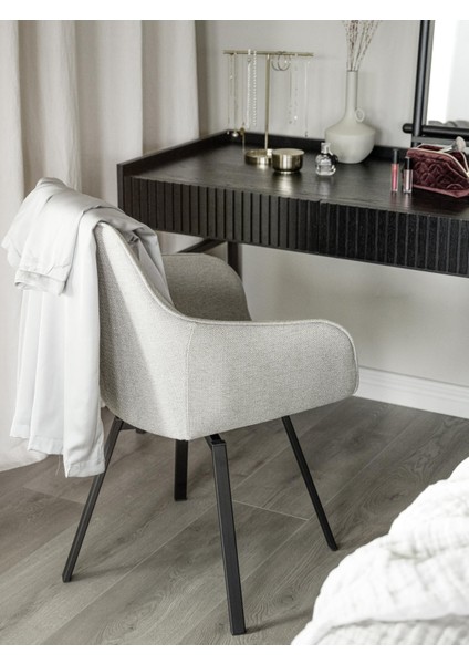 Alison Döner Koltuk Seti (2 Adet): Krem Beyaz, Koyu Ahşap Ayaklı