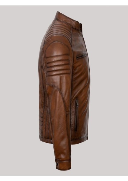 Hakiki Deri Kahverengi Omuz Kol Işlemeli Erkek Deri Ceket modelleri