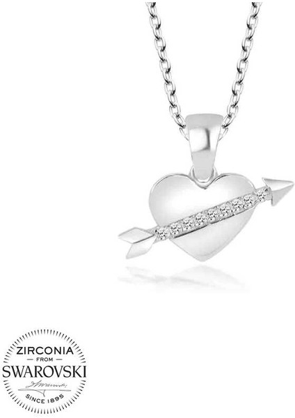 Swarovski Taşlı Gümüş Kalp Bayan Kolye