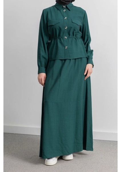 Bel Büzgü Detaylı Etek Takım - Zümrüt fiyatları