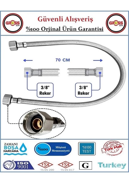 Klozet Flex Hortumu - Çelik Örgü - Spiral Bağlantı Hortumu - 70CM