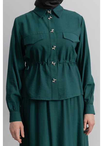 Bel Büzgü Detaylı Etek Takım - Zümrüt modelleri