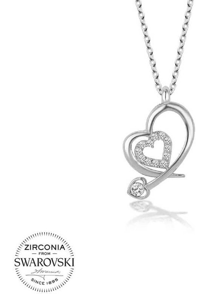 Swarovski Taşlı Gümüş Kalp Bayan Kolye