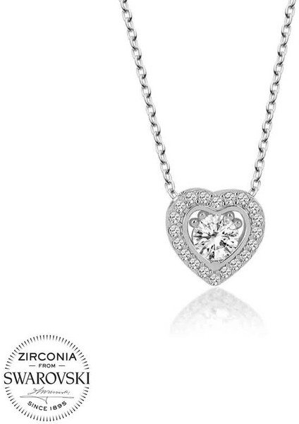 Swarovski Taşlı Gümüş Kalp Bayan Kolye