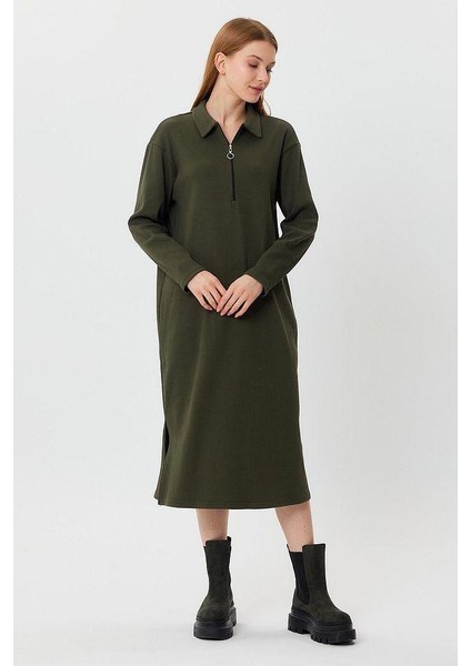 Alexandergardı Polo Yaka Fermuarlı Tunik Elbise (B23-00179)