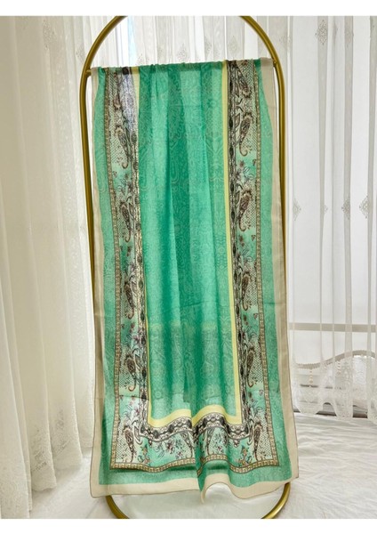 Retro Desen Pamuk Şal Su Yeşili modelleri