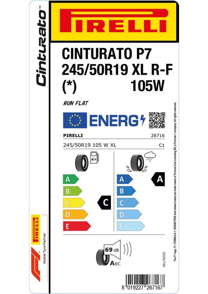 245/50 R19 105W Xl Rft * Cint P7 Oto Yaz Lastiği (Üretim Yılı:2024) fiyatları