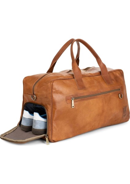 Austin Xl Deri Weekender Seyahat Çantası 50L Su Geçirmez Kahverengi Duffle Bag