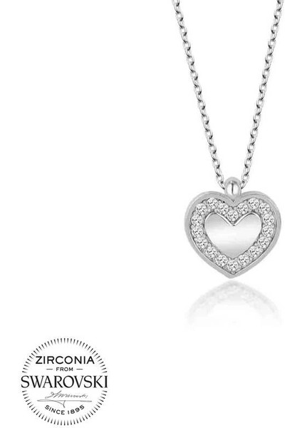 Swarovski Taşlı Gümüş Kalp Bayan Kolye