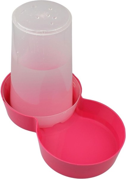 Yuvarlak Pembe Plastik Mama ve Su Kabı, 1,5 Lt, Hazneli, Pratik ve Şık Tasarım