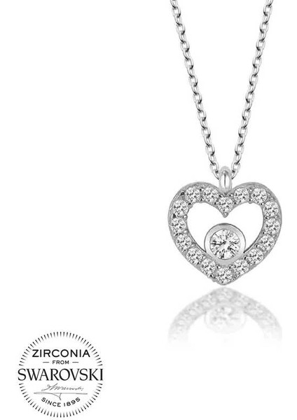 Swarovski Taşlı Gümüş Kalp Bayan Kolye