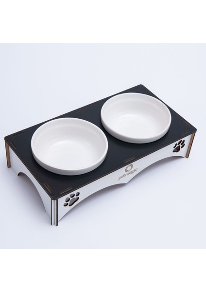 Şık Ahşap ve Seramik Kedi, Mini Irk Köpek Mama Kabı, Siyah Renk fırsatları