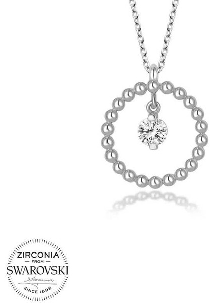 Swarovski Taşlı Gümüş Çember Tektaş Bayan Kolye