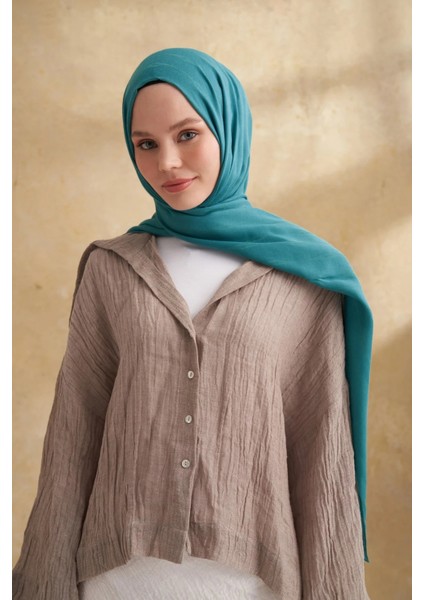 Petrol Yeşili Armanda Pamuk Modal Aden Desen Şal 3355