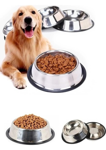 Iki Adet Paslanmaz Çelik Mama ve Su Kabı, 16 cm Alt Tabanlı, Şık ve Dayanıklı Ürünler