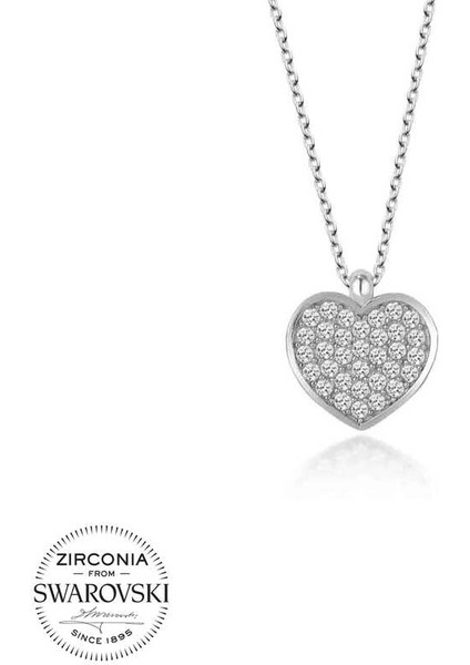 Swarovski Taşlı Gümüş Kalp Bayan Kolye