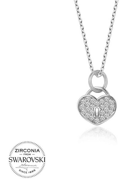 Swarovski Taşlı Gümüş Kalp Kiliti Bayan Kolye