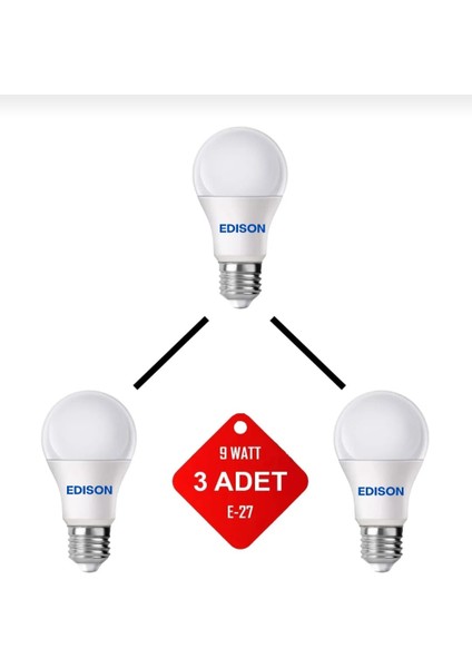 LED Ampul Beyaz Renk 9 Watt Tasarruflu 3lü Paket