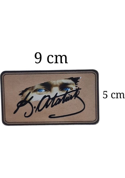 Atatürk Deri Peç - Arkası Cırtlı - 9 cm x 5 cm - Mavi Göz - Atatürk Imza - Leather Patch indirimleri