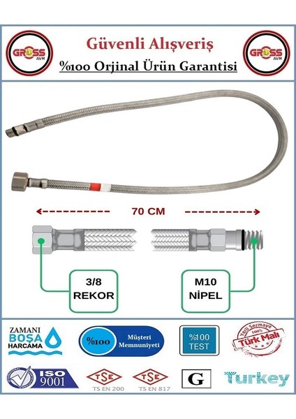 Batarya Flex Hortumu - Çelik Örgü - Spiral Batarya Bağlantı Hortumu - 70CM