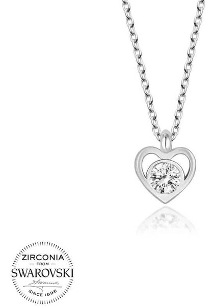 Swarovski Taşlı Gümüş Kalp Bayan Kolye
