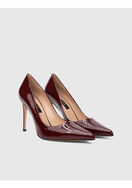 Linz Hakiki Rugan Deri Bordo Kadın Stiletto