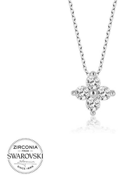 Swarovski Taşlı Gümüş Çiçek Bayan Kolye
