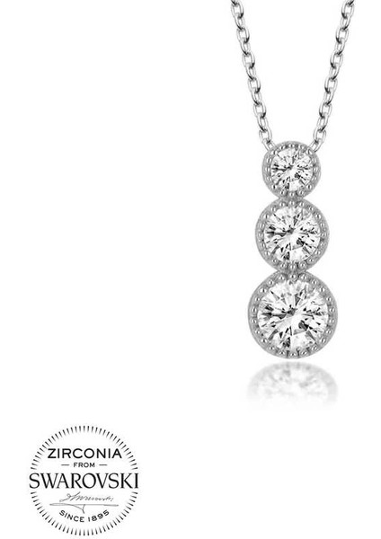 Swarovski Taşlı Gümüş Üçtaş Tektaş Bayan Kolye
