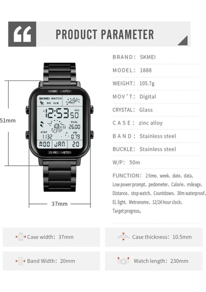 Skmei 1888 Dijital Moda Erkek Kol Saati LED indirimleri