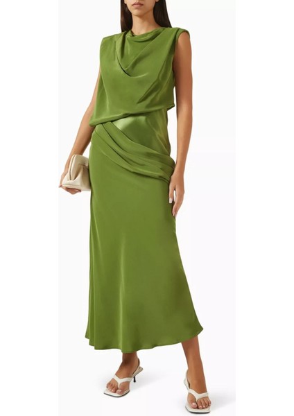 Woodline Drapeli Maksi Elbise, Fern Green modelleri