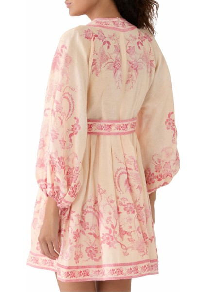 Lucky Plunge Mini Elbise V Yaka, Keten, Çiçek Desenli Yaz Stili modelleri