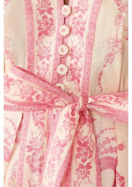 Lucky Plunge Mini Elbise V Yaka, Keten, Çiçek Desenli Yaz Stili fırsatları