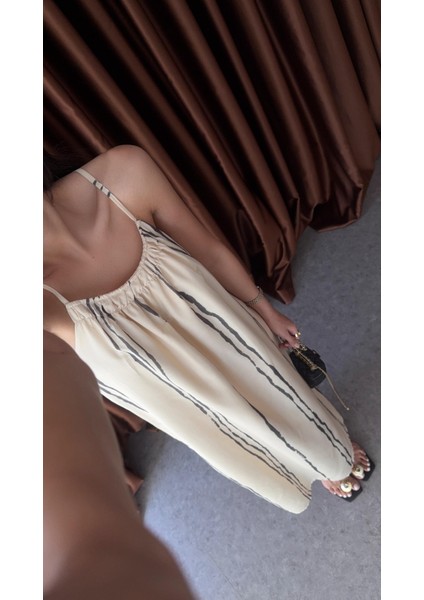 Soluk Antrasit Çizgili Ip Askı Elbise modelleri