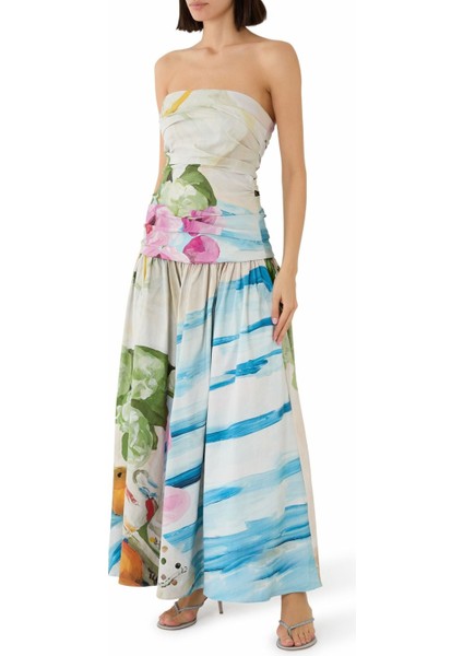 Nershall Maxi Dress, Dokulu Baskılı Uzun Gece Elbisesi