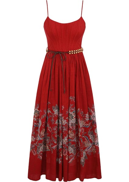 Rhiannon Korse Midi Elbise Kırmızı
