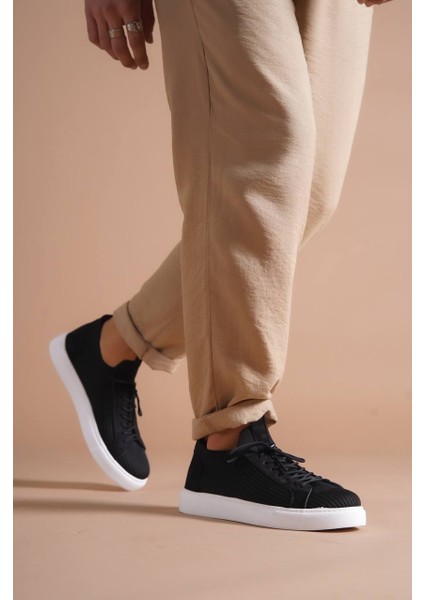 J112 Bağcıklı Ortopedik Taban Triko Erkek Spor Sneaker Ayakkabı Bt Siyah fiyatları
