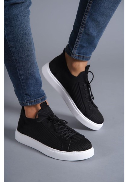 J112 Bağcıklı Ortopedik Taban Triko Erkek Spor Sneaker Ayakkabı Bt Siyah indirimleri