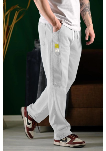 Reax Camils Beli Lastikli Ipli Düz Paça Rahat Kesim Erkek Jean Pantolon