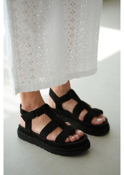 Eva Hafif Taban Rahat Cırtlı Kadın Sandalet Siyah modelleri