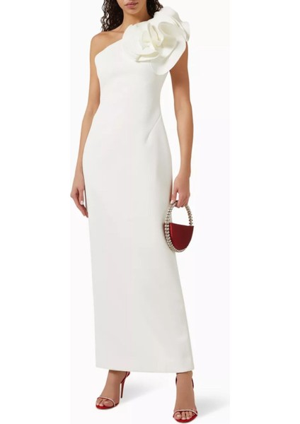 Wynyard Tek Omuzlu Maxi Elbise, Beyaz Rozet Detaylı modelleri