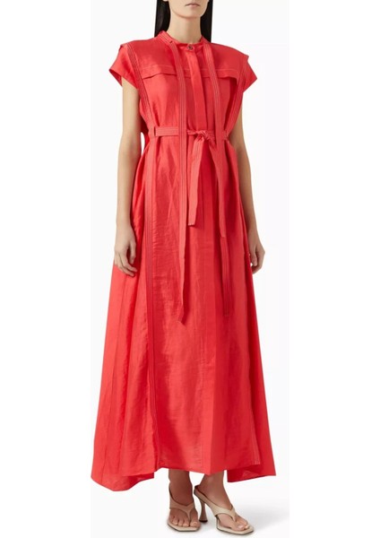 Fairyhill Maxi Elbise, Kırmızı Linen Karışımlı